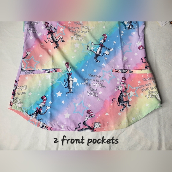 NEW Cat In The Hat Tooniforms Dr. Seuss V-Neck Scrub Top Small Licensed NWT - Picture 14 of 17